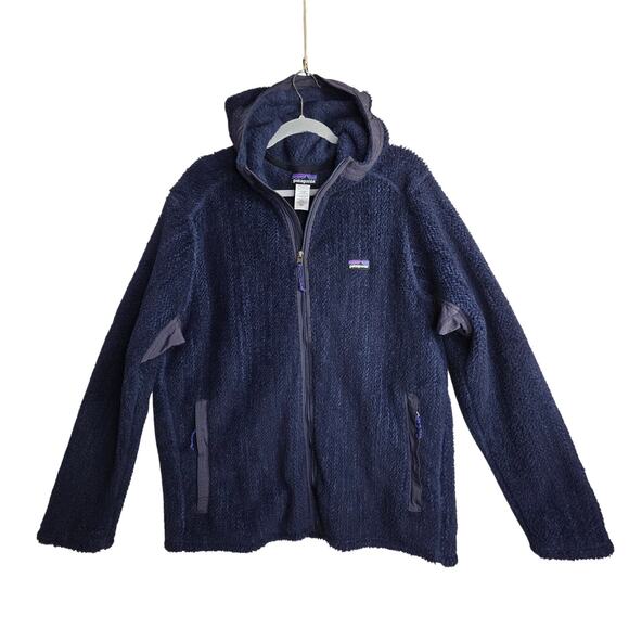 Patagonia M's Large Blue Navy Hooded Fleece Jacket W Zip Closures Pockets W Zip - Picture 1 of 16